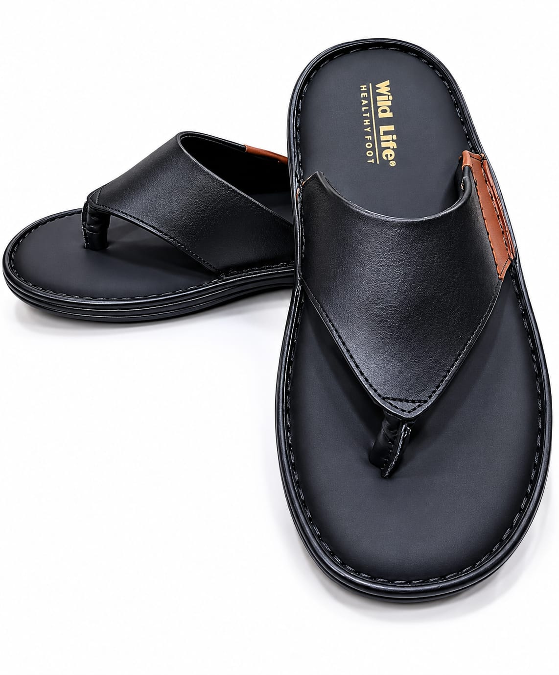 MEN'S LEATHER SANDALS BLACK V PATTY - Image 7